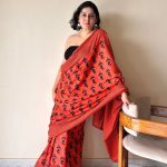 Gulmohar Cotton Bagru Handblock Printed Saree | Red, Black