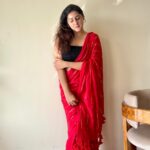 Rooh Red Mul Cotton Gold Sequin Stripe Saree