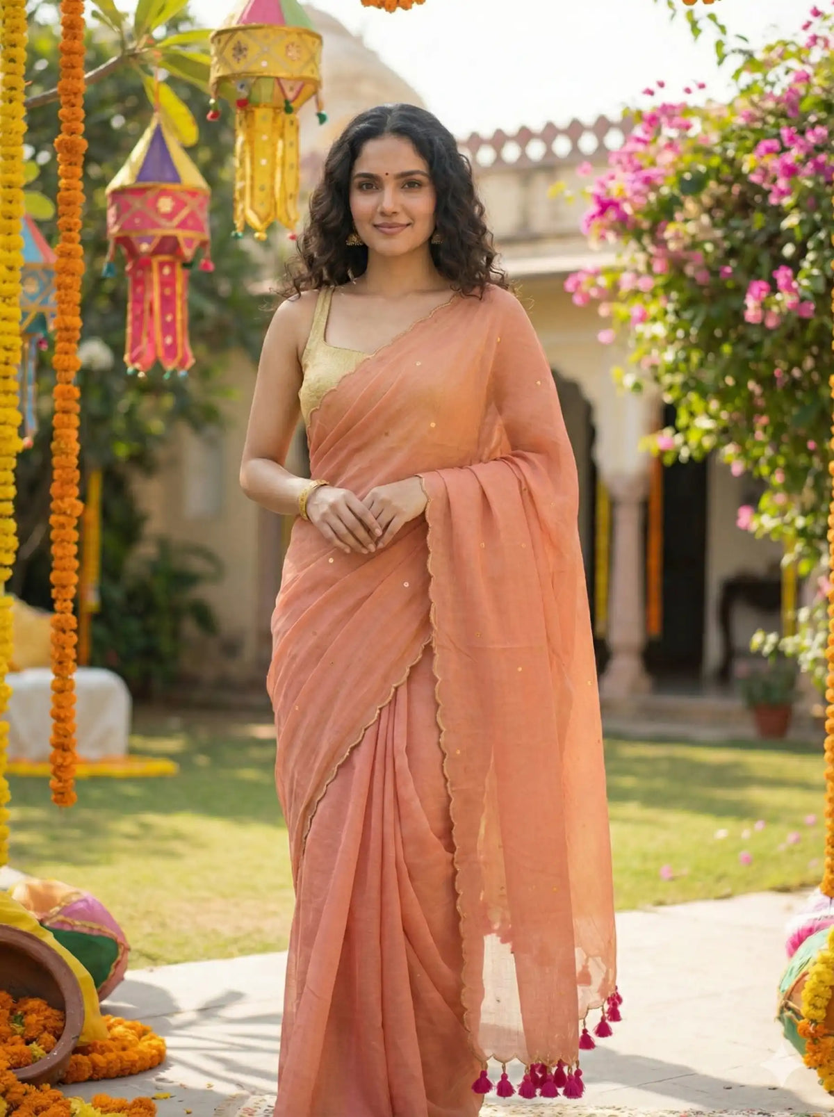 Tara Blush Pink Soft Mulmul Cotton Sequin Saree