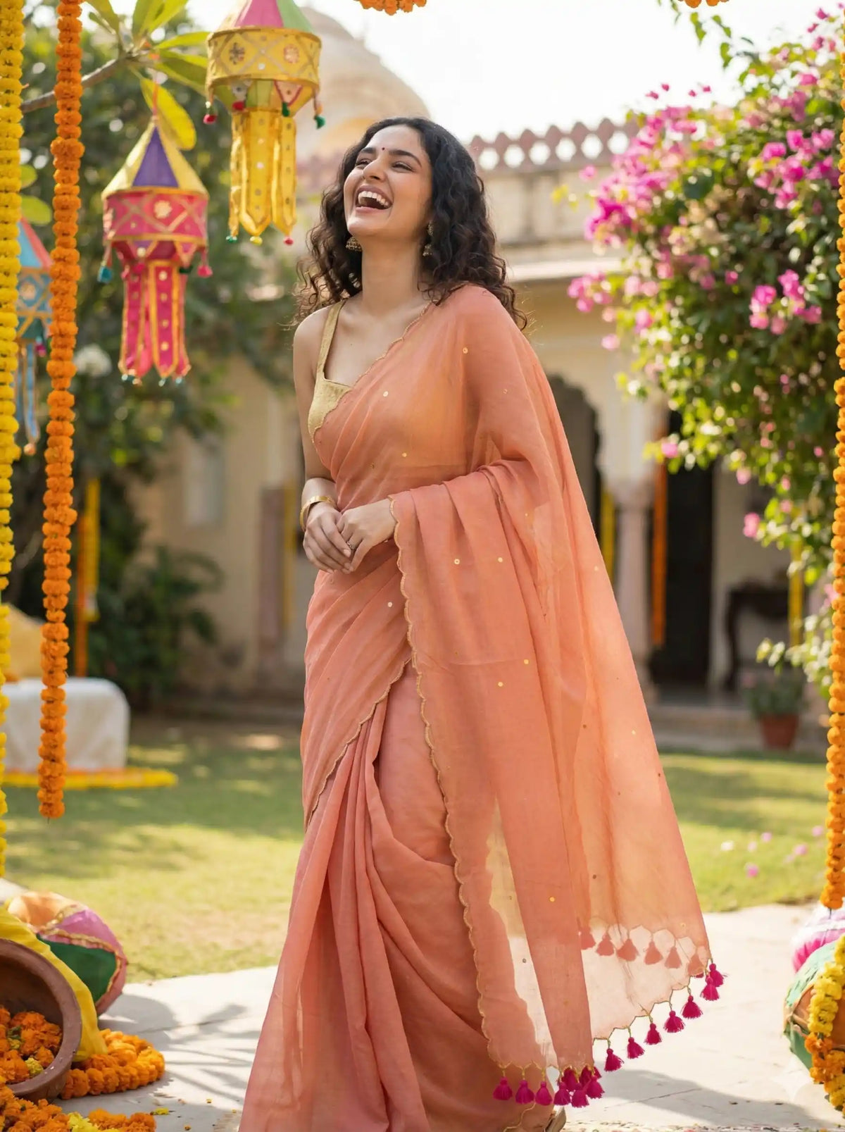 Tara Blush Pink Soft Mulmul Cotton Sequin Saree