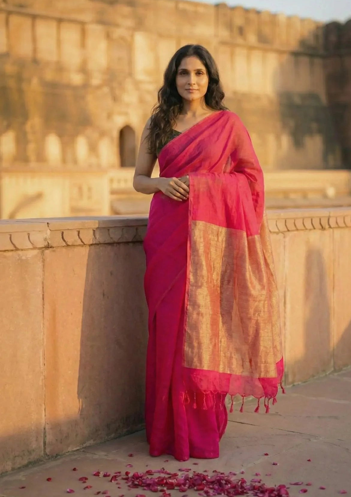 Gulal Pink Pure Cotton Handloom Saree