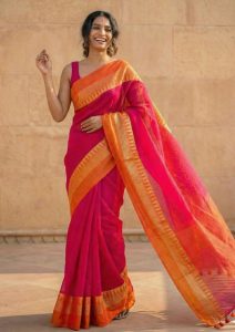 Tarangini Rani Pink Narayanpeth Handloom Pure Cotton Saree