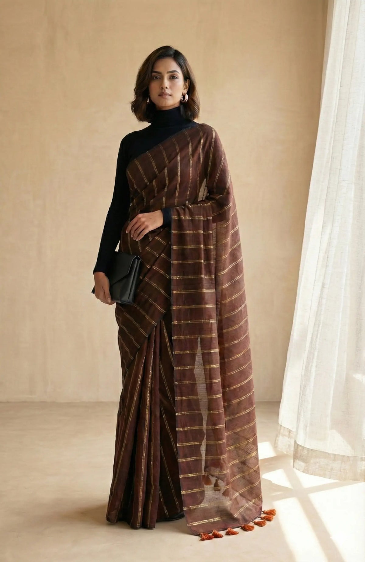 Vedika Chocolate Brown Mulmul Cotton Saree