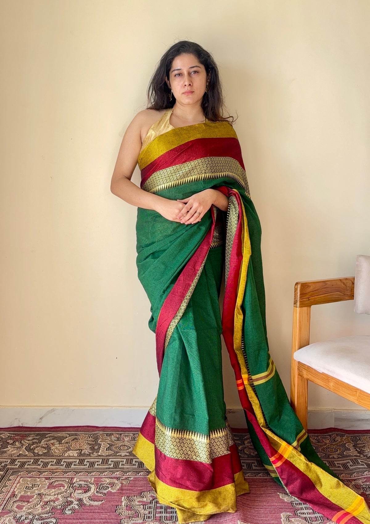 Aarini Green Narayanpeth Handloom Pure Cotton Saree