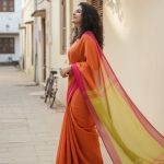 Charu Orange and Lime Green Pure Handloom Cotton Saree