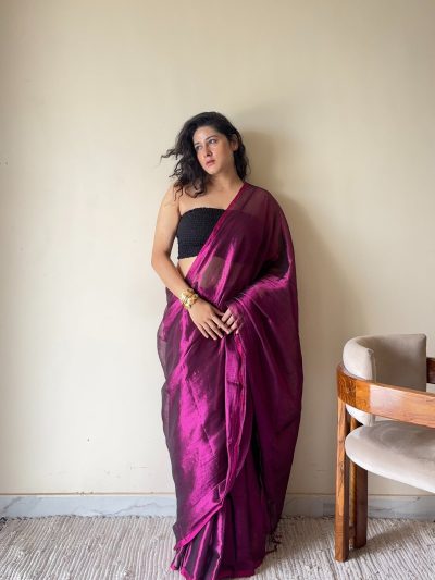 Naadya Purple Handloom Tissue Cotton Saree
