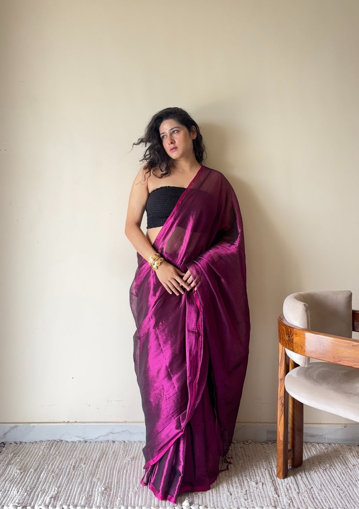 Naadya Purple Handloom Tissue Cotton Saree