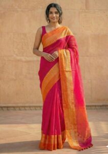 Tarangini Rani Pink Narayanpeth Handloom Pure Cotton Saree