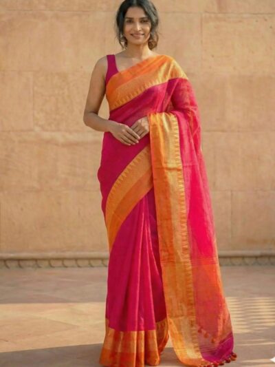 Tarangini Rani Pink Narayanpeth Handloom Pure Cotton Saree