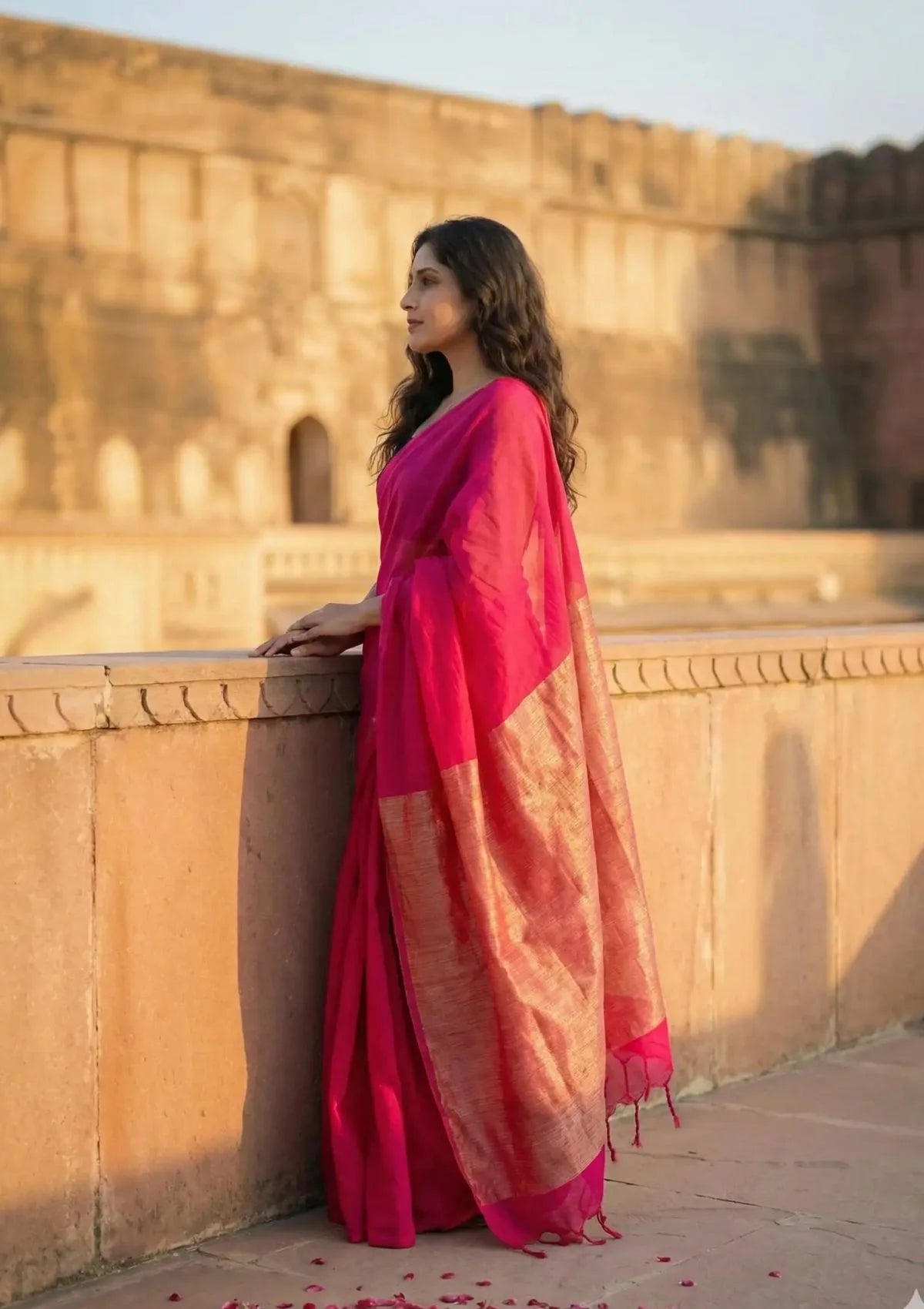Gulal Pink Pure Cotton Handloom Saree