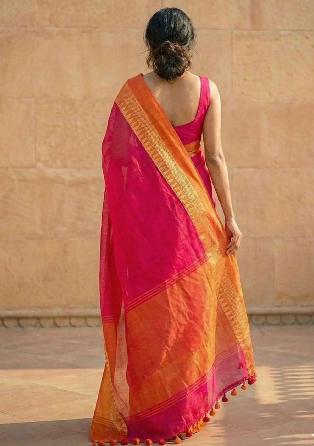 Tarangini Rani Pink Narayanpeth Handloom Pure Cotton Saree