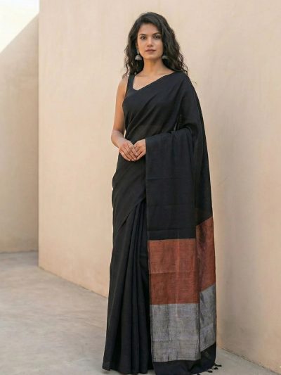 Tamira Black Pure Handloom Cotton Saree