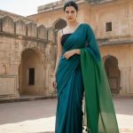 Mrinalini Peacock Blue and Green Soft Cotton Mulmul Saree