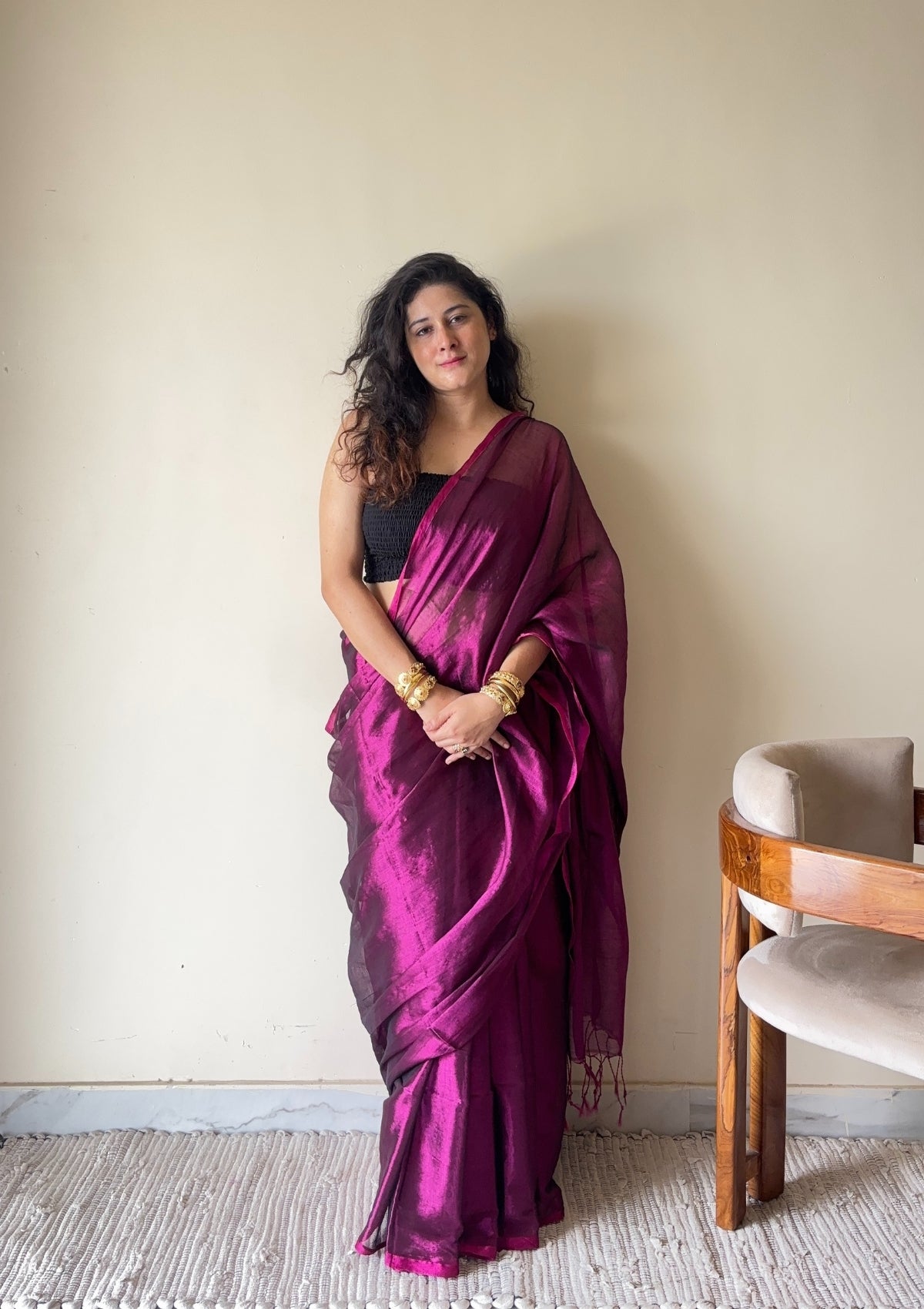 Naadya Purple Handloom Tissue Cotton Saree