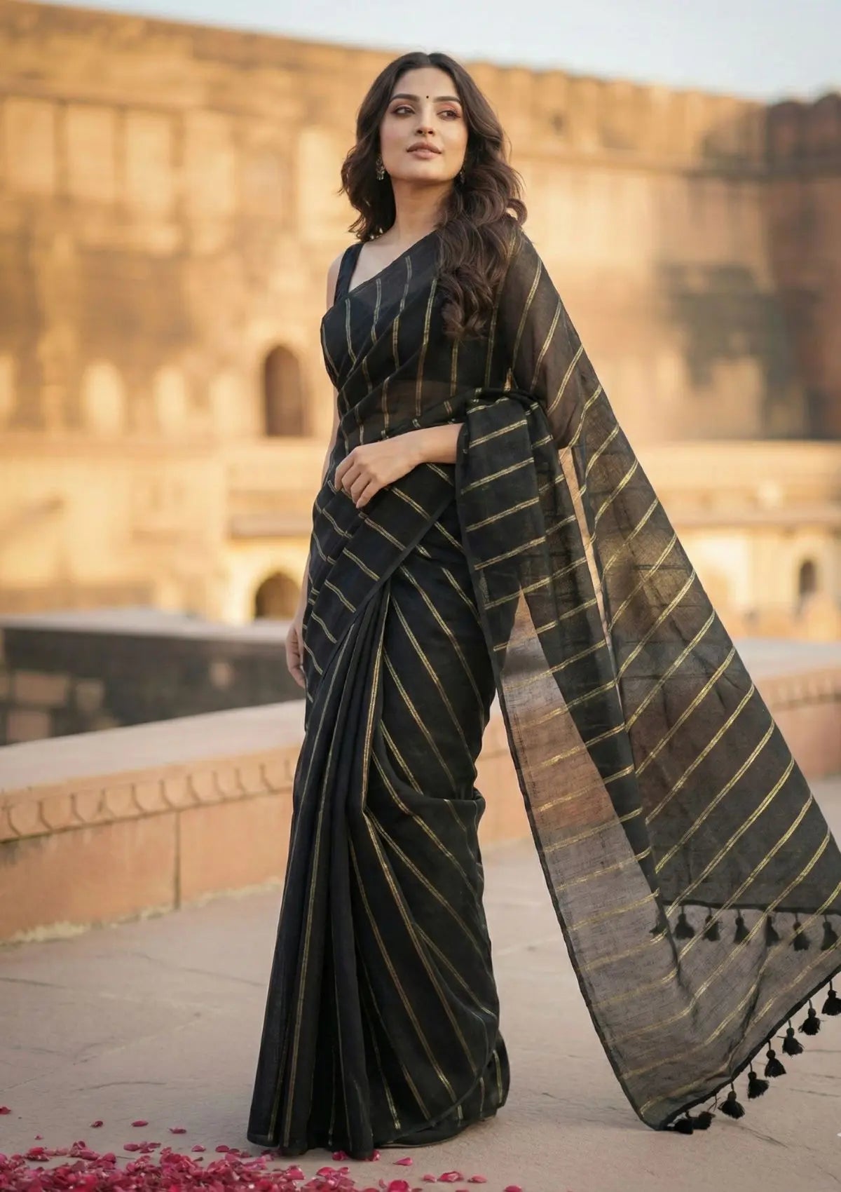 Saanjh Black Soft Mulmul Cotton Saree