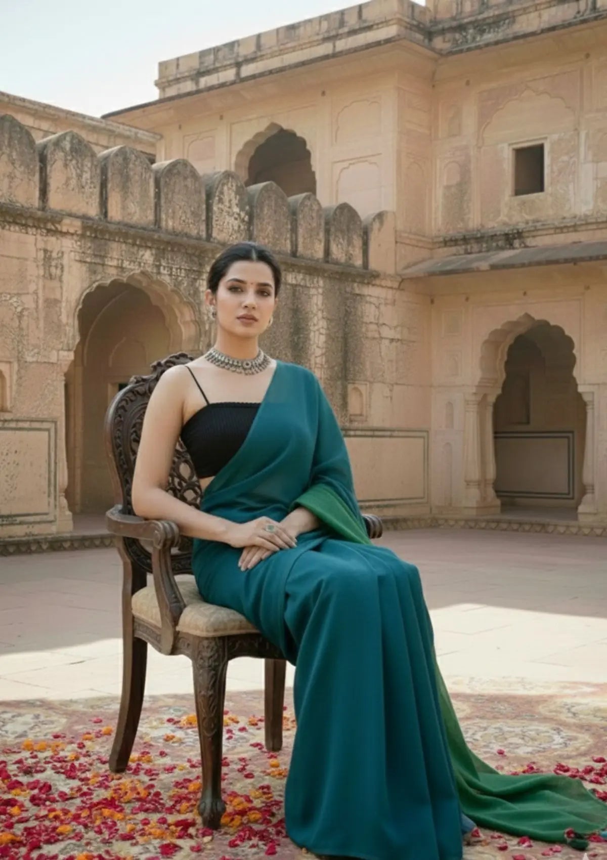 Mrinalini Peacock Blue and Green Soft Cotton Mulmul Saree