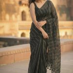 Saanjh Black Soft Mulmul Cotton Saree