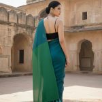 Mrinalini Peacock Blue and Green Soft Cotton Mulmul Saree