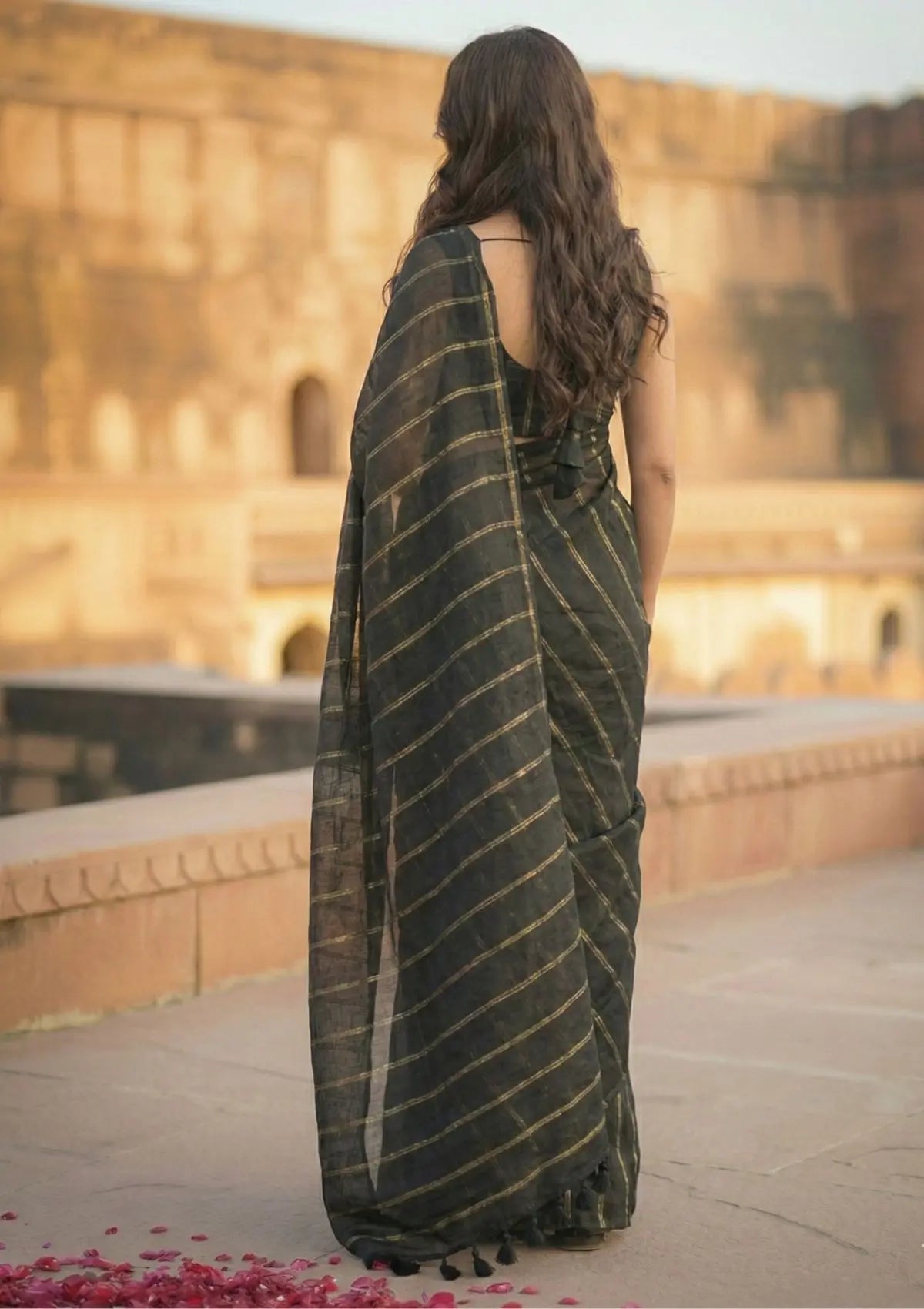 Saanjh Black Soft Mulmul Cotton Saree