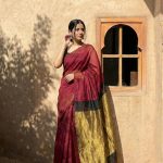 Tarini Maroon and Black Cotton Saree with Gold Tissue Border