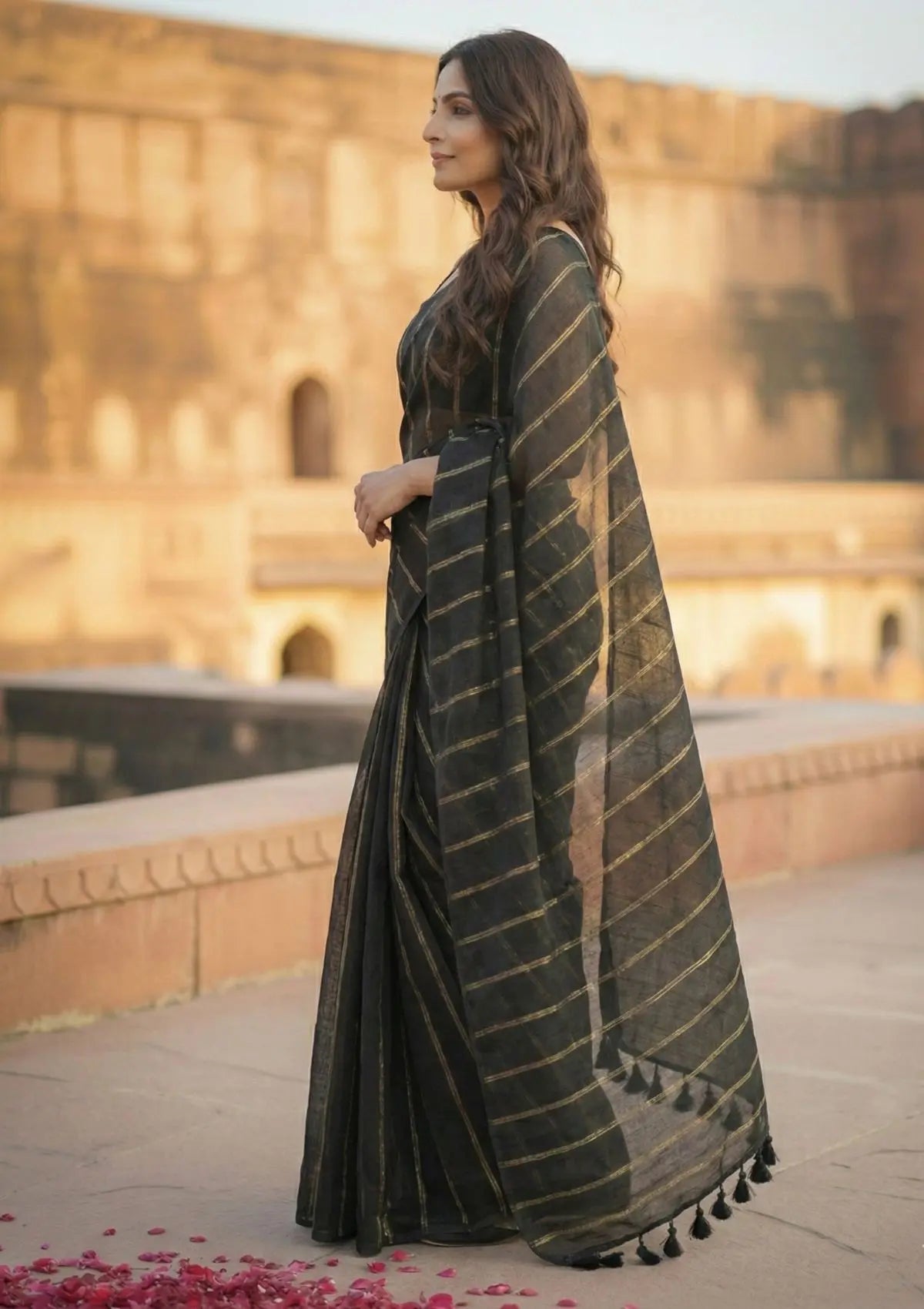 Saanjh Black Soft Mulmul Cotton Saree