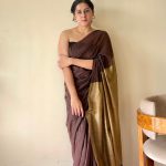 Yogini Brown and Beige Pure Cotton Saree with Tassels