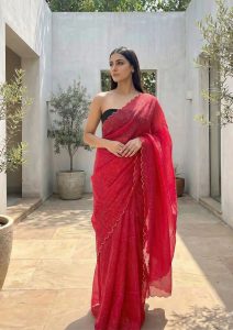 Aria Red Soft Mulmul Cotton Saree with Gold Stripes
