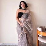 Meghna Kota Doria Cotton Silk Handblock Saree | Brown Grey