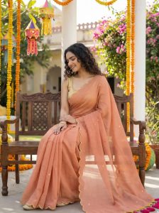 Tara Blush Pink Soft Mulmul Cotton Sequin Saree