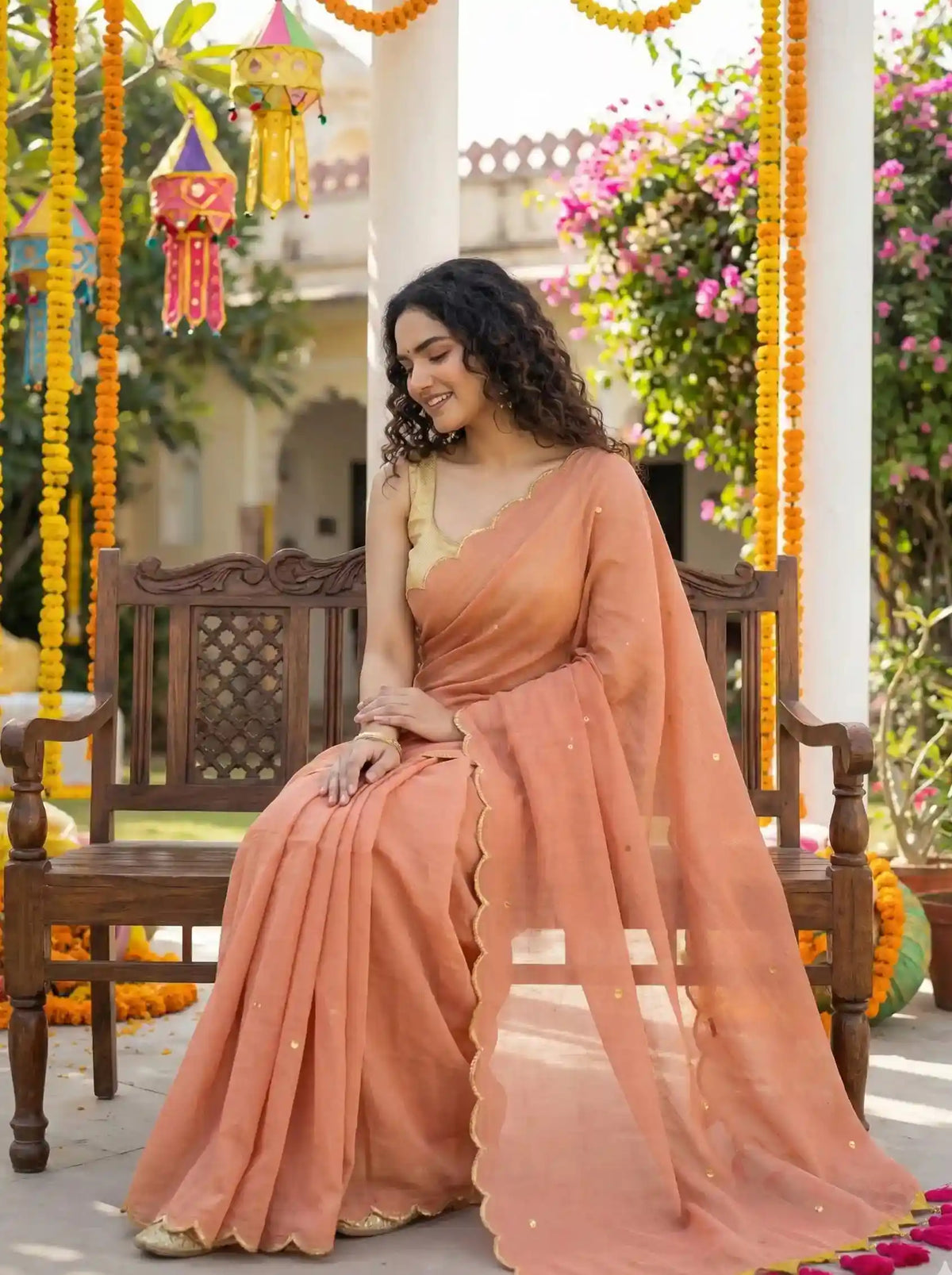 Tara Blush Pink Soft Mulmul Cotton Sequin Saree