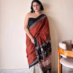 Leela Cotton Bagru Handblock Printed Saree | Red Black
