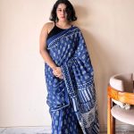 Nilambari Indigo Cotton Bagru Handblock Printed Saree | Blue