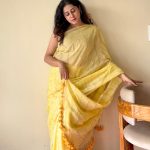 Harini Yellow Mulmul Cotton Gold Zari Striped Saree