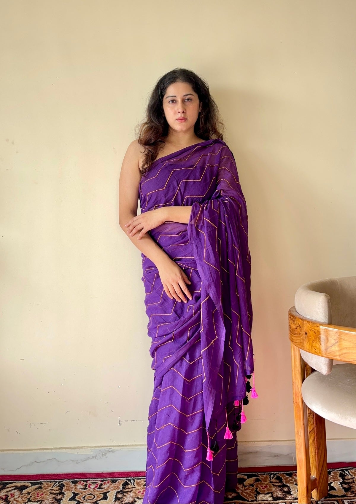 Indrani Deep Purple Cotton Mulmul Saree