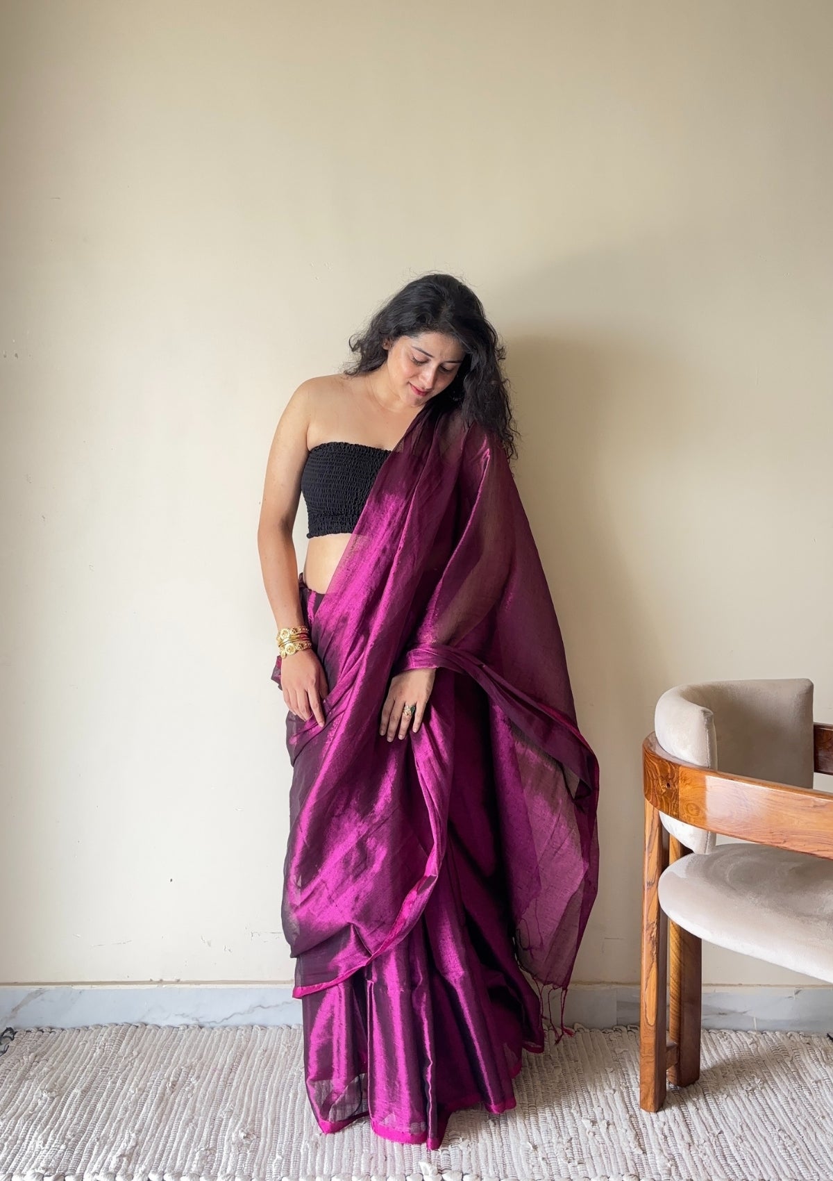 Naadya Purple Handloom Tissue Cotton Saree