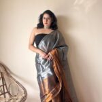 Aadhya – Metallic Silver Handloom Cotton Tissue Saree with Copper Accents