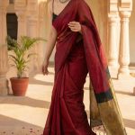 Tarini Maroon and Black Cotton Saree with Gold Tissue Border