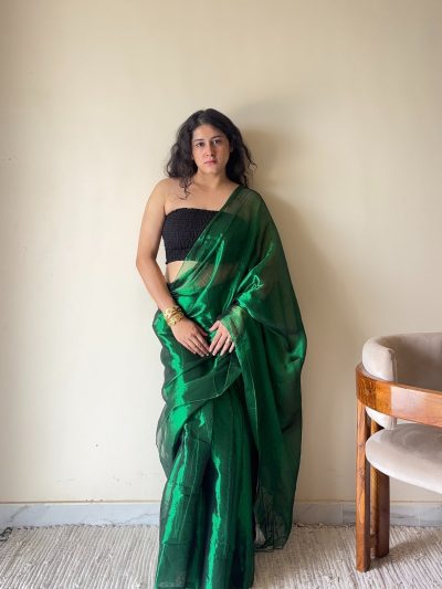 Mohini – Green Handloom Tissue Cotton Saree