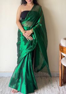Mohini – Green Handloom Tissue Cotton Saree