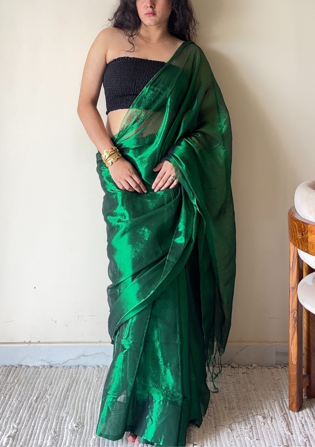 Mohini – Green Handloom Tissue Cotton Saree