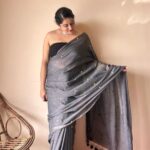 Vrishti | Charcoal Grey Handloom Cotton Saree with Sequin Details