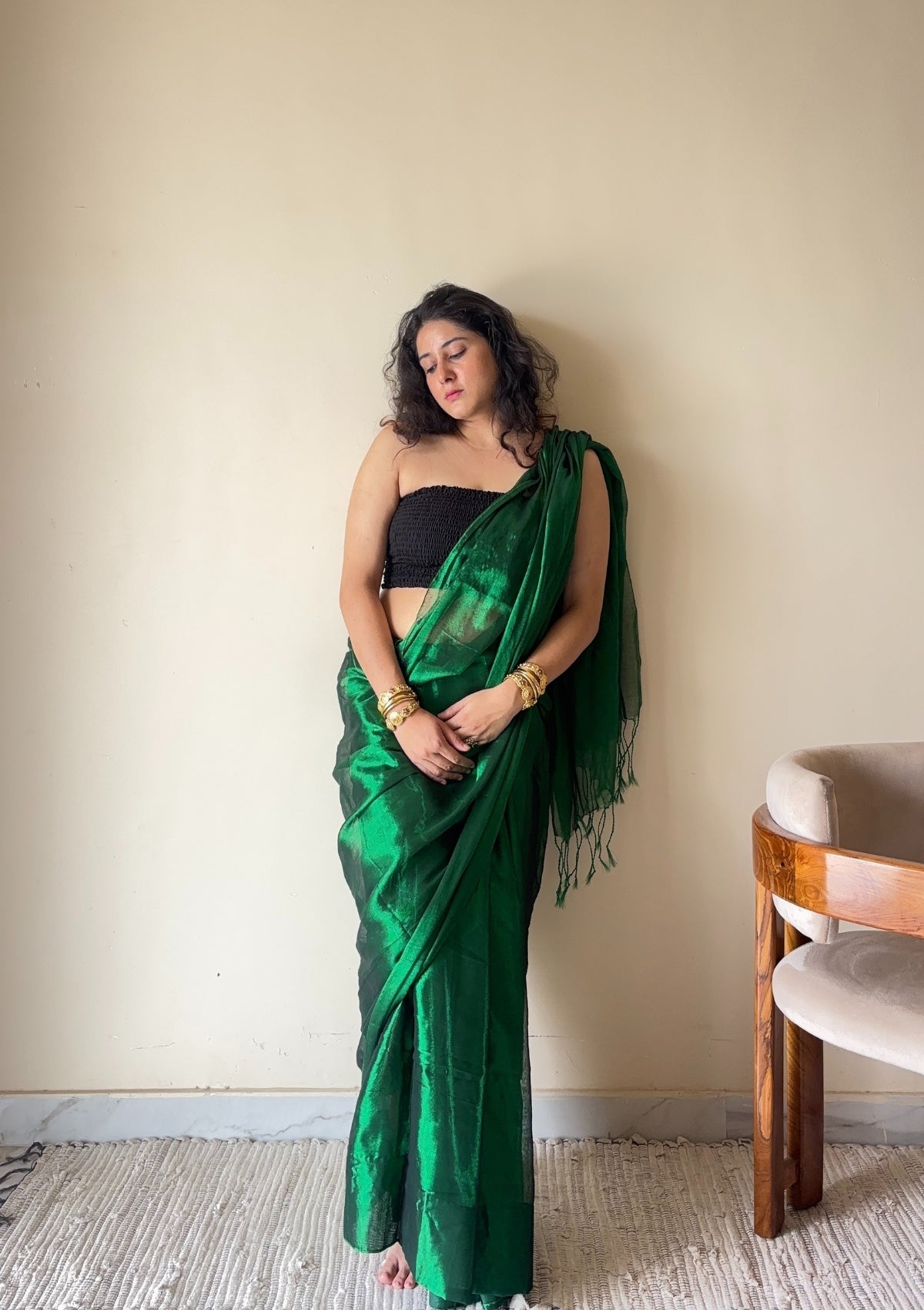 Mohini – Green Handloom Tissue Cotton Saree