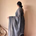 Vrishti | Charcoal Grey Handloom Cotton Saree with Sequin Details