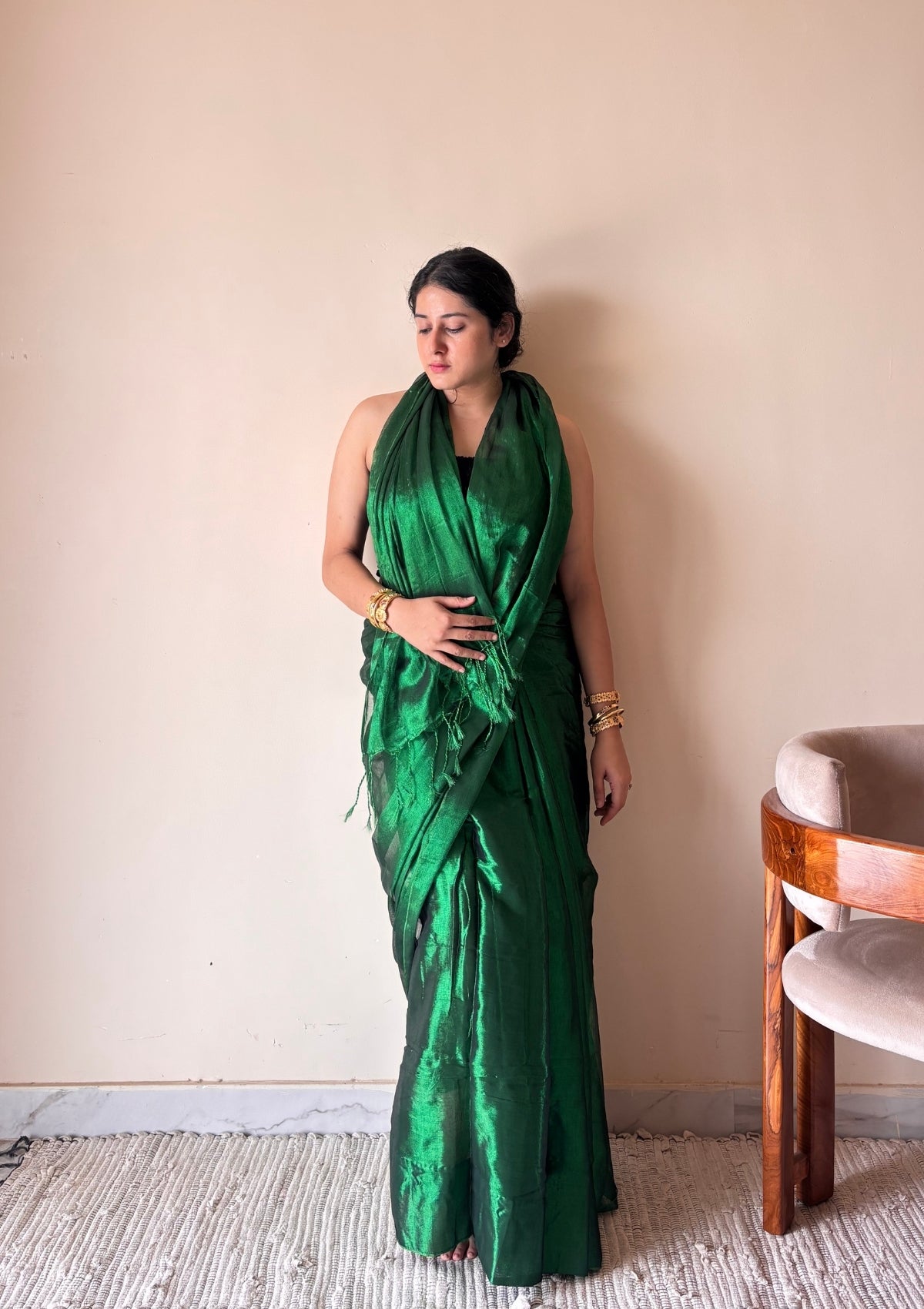 Mohini – Green Handloom Tissue Cotton Saree