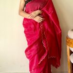 Aria Red Soft Mulmul Cotton Saree with Gold Stripes