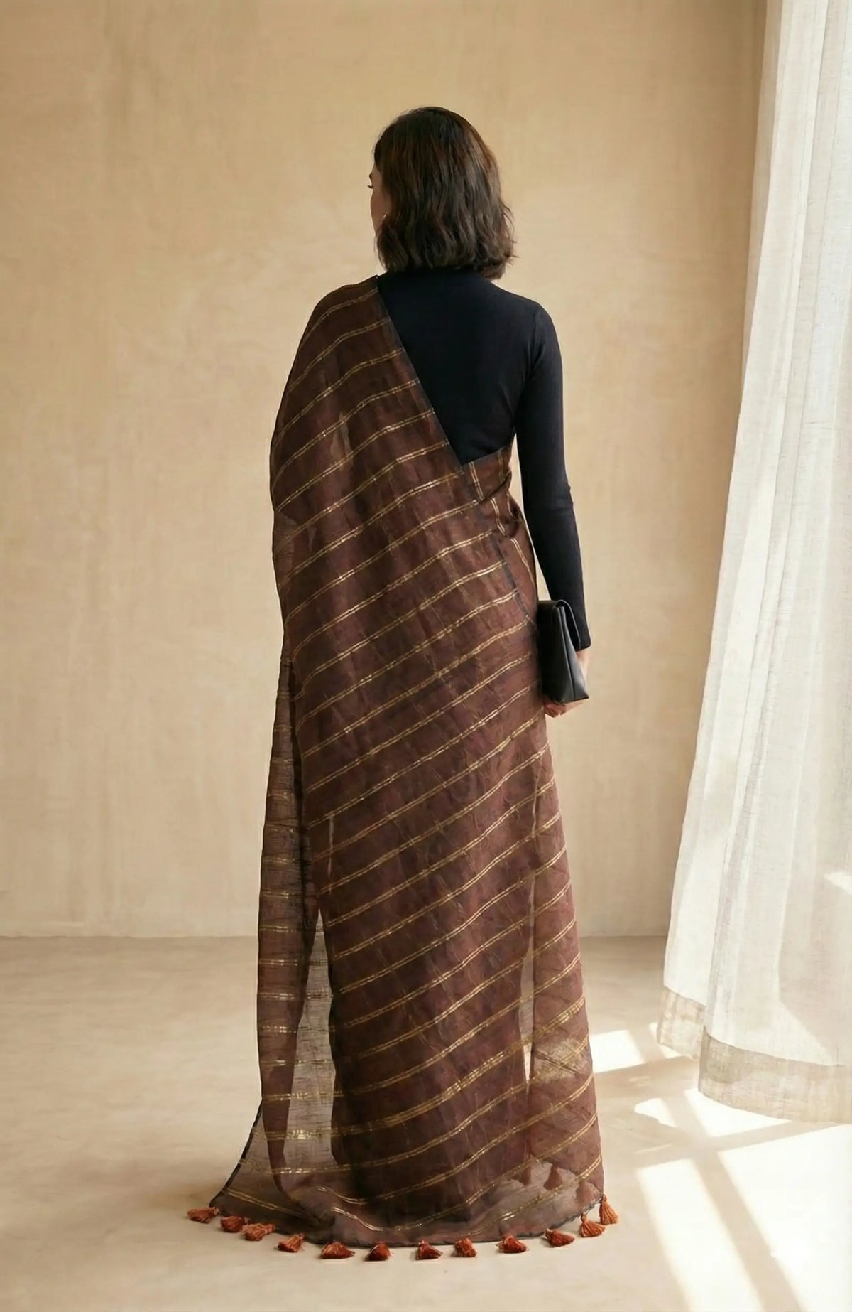 Vedika Chocolate Brown Mulmul Cotton Saree