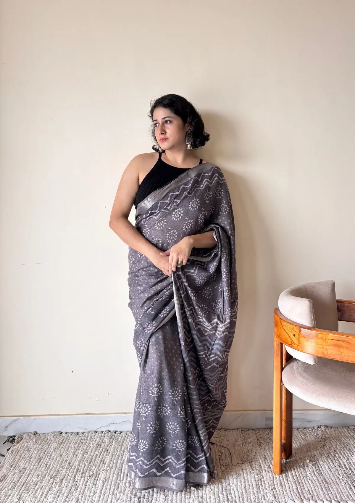 Soma – Cotton Dabu Handblock Printed Saree | Grey