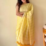 Harini Yellow Mulmul Cotton Gold Zari Striped Saree