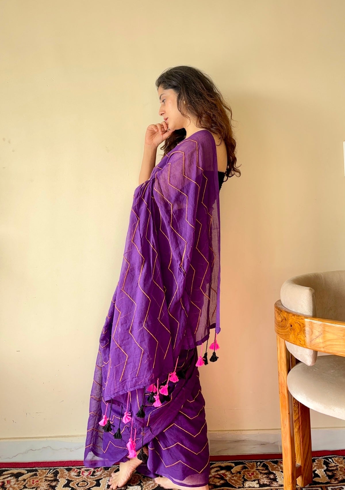 Indrani Deep Purple Cotton Mulmul Saree
