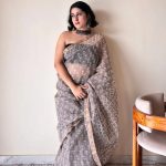 Meghna Kota Doria Cotton Silk Handblock Saree | Brown Grey